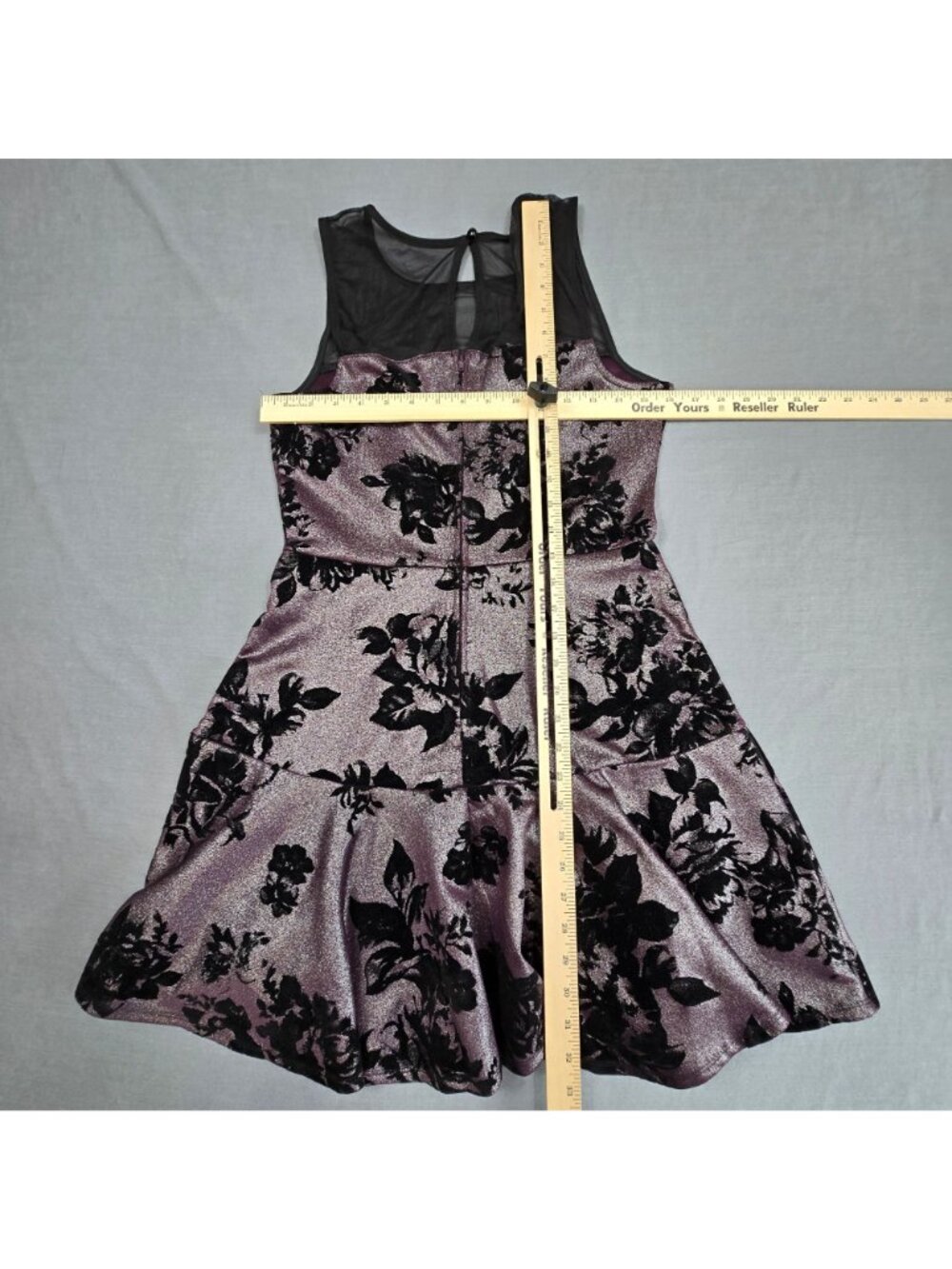 Trixxi Medium Velvet Floral Y2K Goth Dark Fairy Black Purple Party Dress Sparkle - Picture 4 of 4